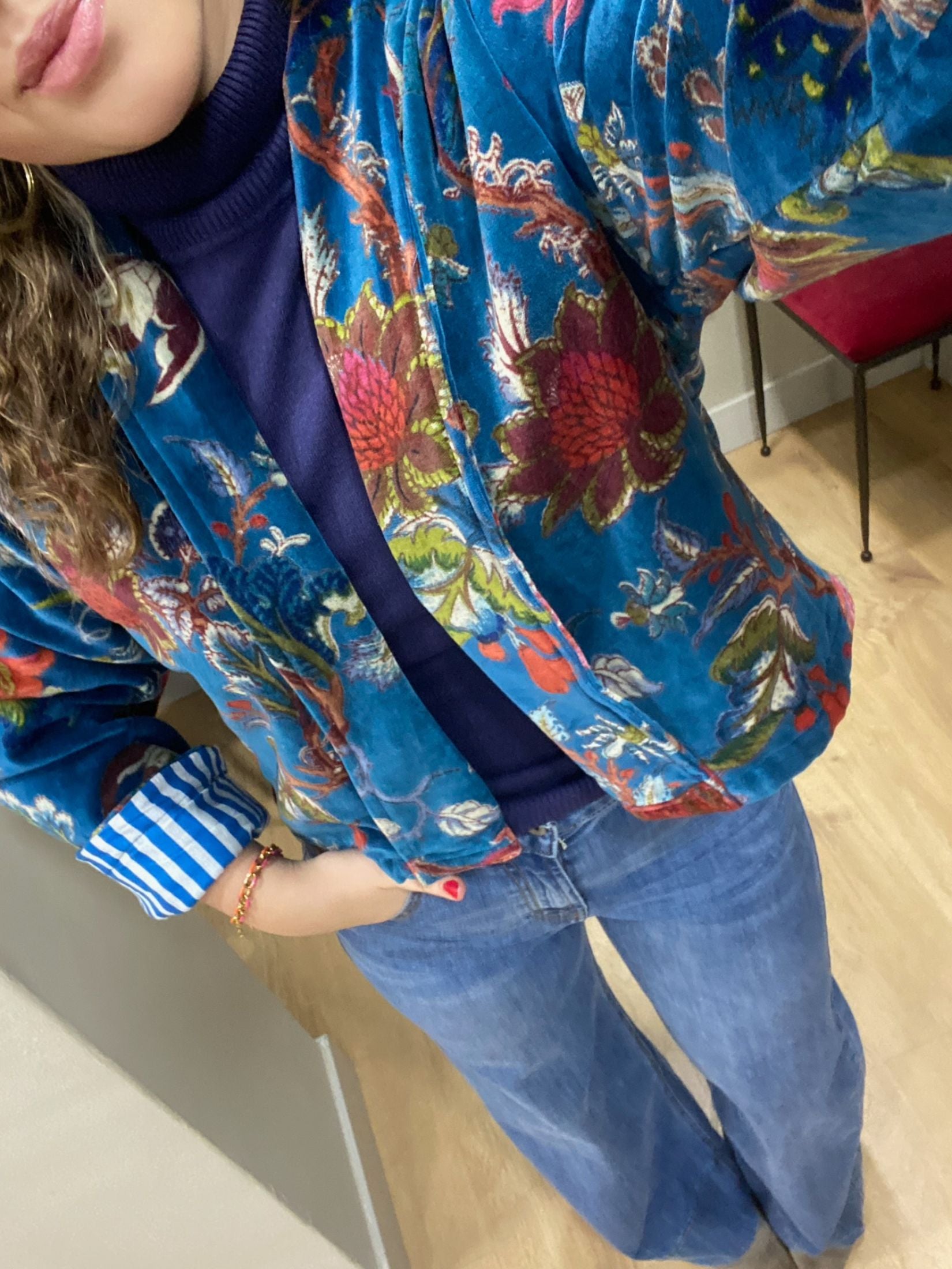 Chaqueta Corta Terciopelo Floral - Azulona