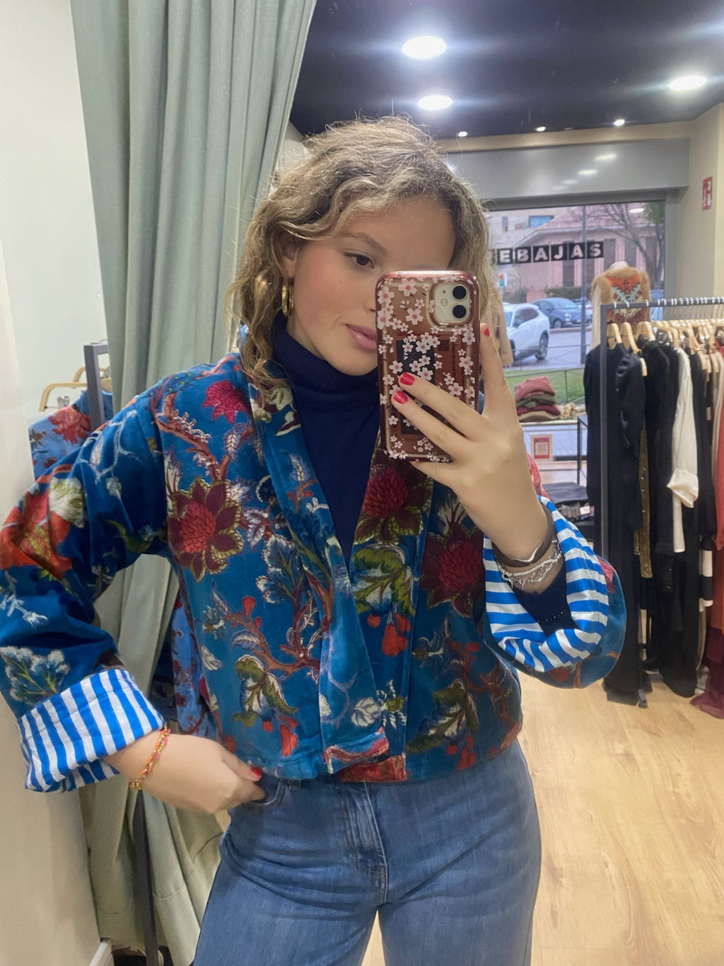Chaqueta Corta Terciopelo Floral - Azulon