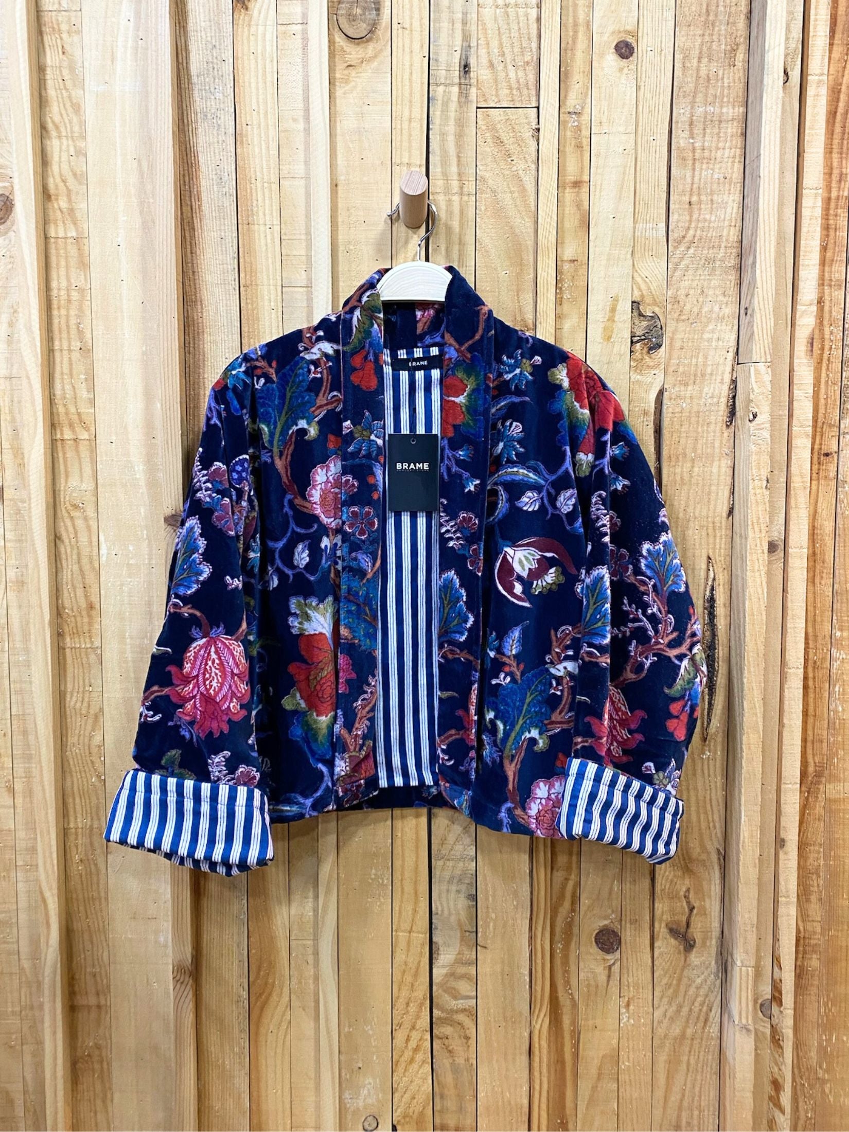 Chaqueta Corta Terciopelo Floral - Azul Marino