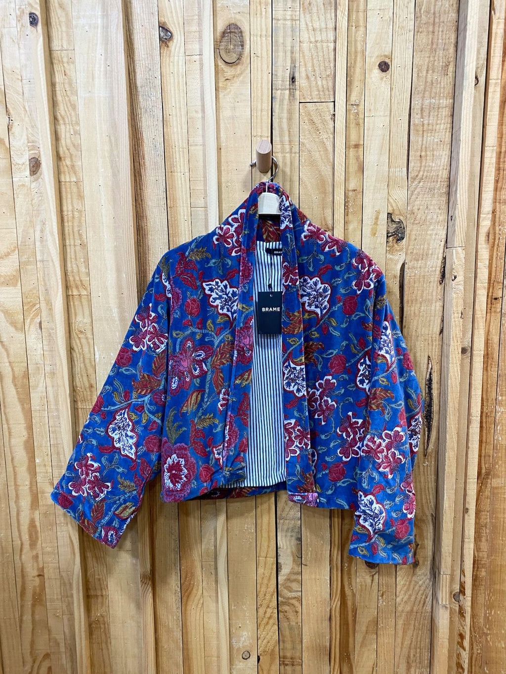 Chaqueta Corta Terciopelo Floral - Azul y Granate
