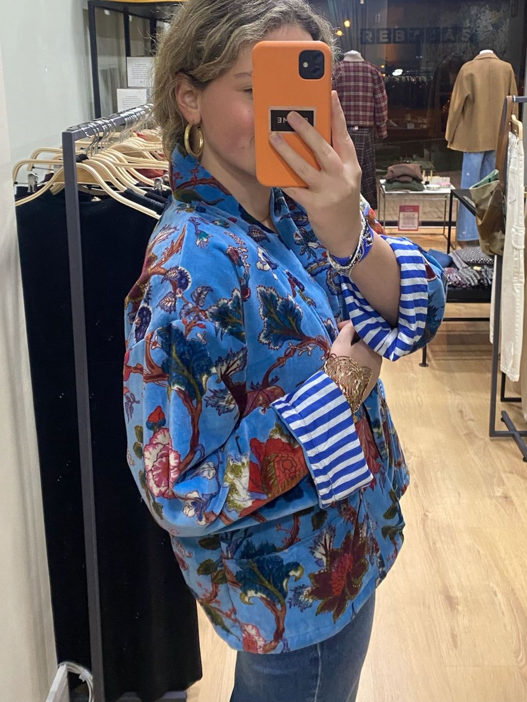 Chaqueta Kimono Terciopelo Estampado Flores - Azulon