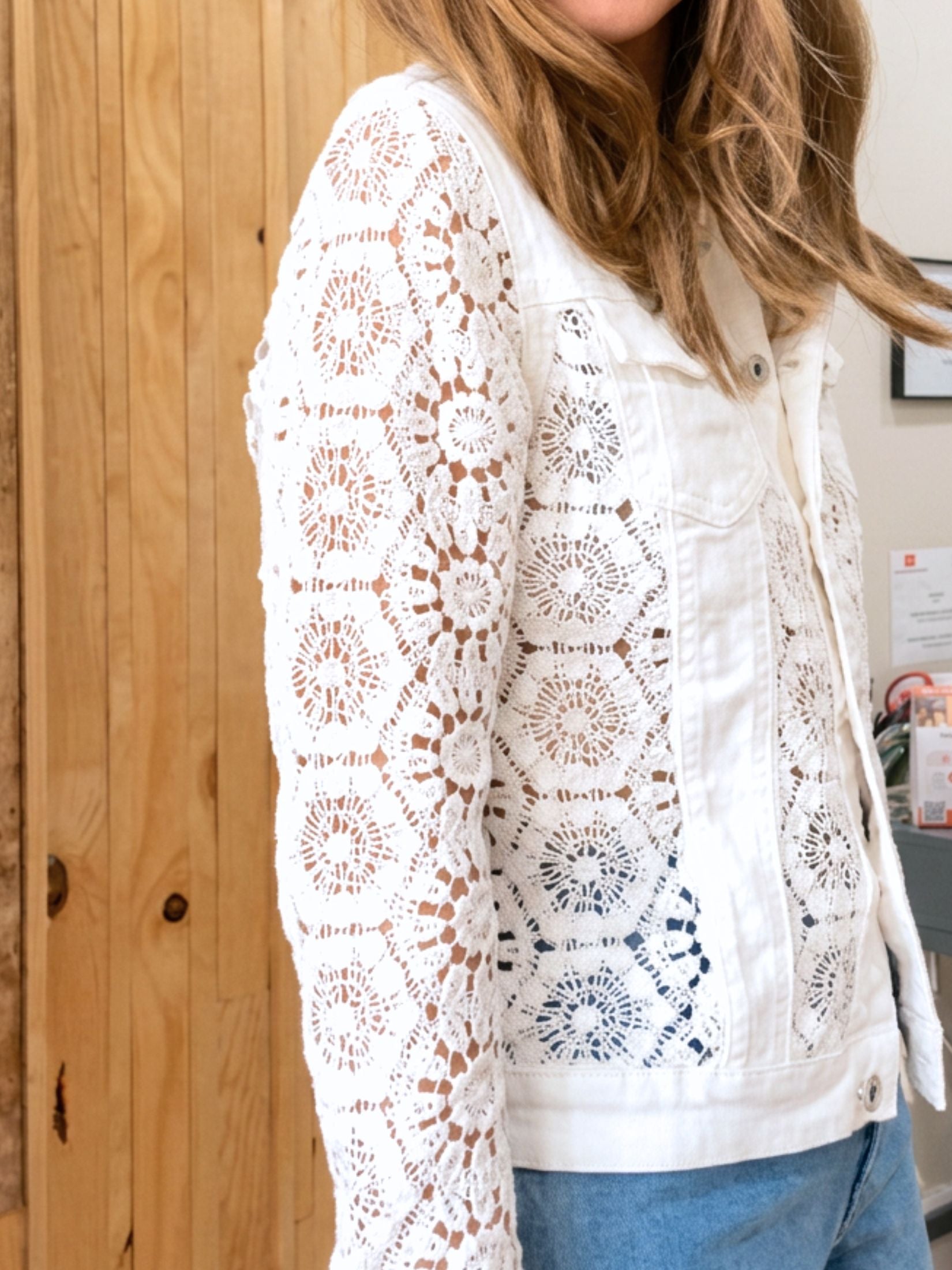 Chaqueta Denim Crochet - Blanco