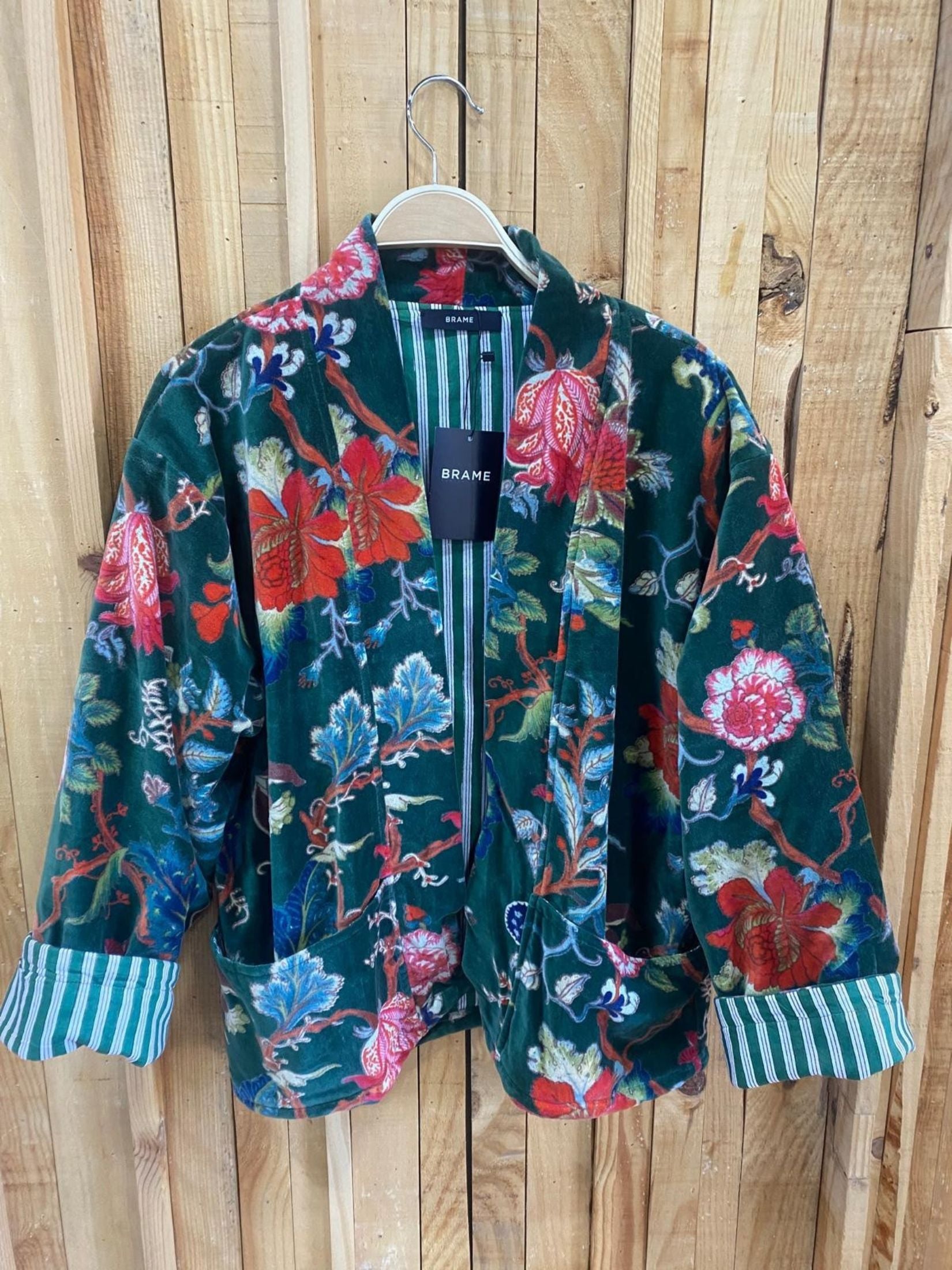 Chaqueton Terciopelo Estampado Flores - Verde
