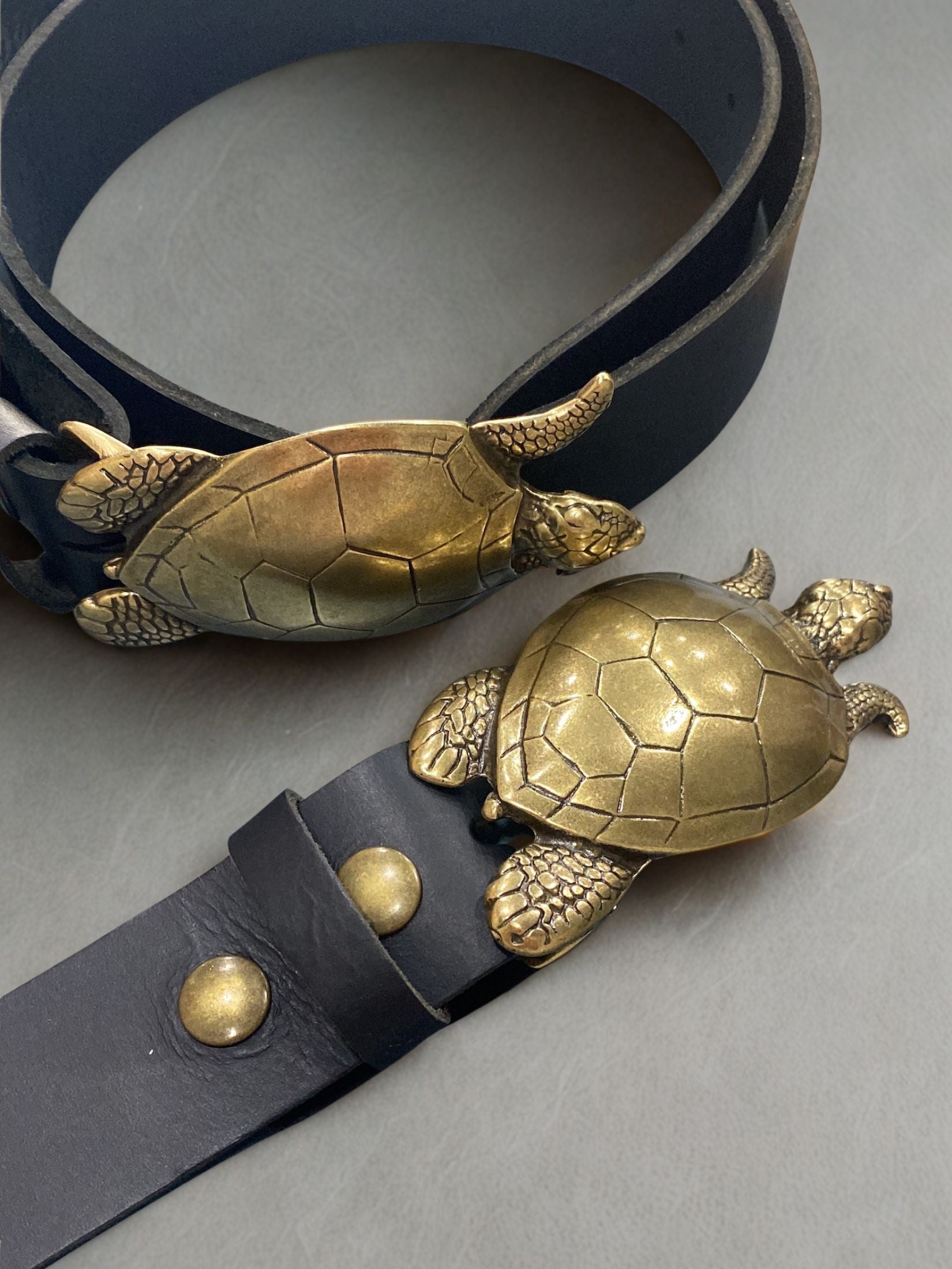 Cinturon Piel Negro Hebilla Tortuga