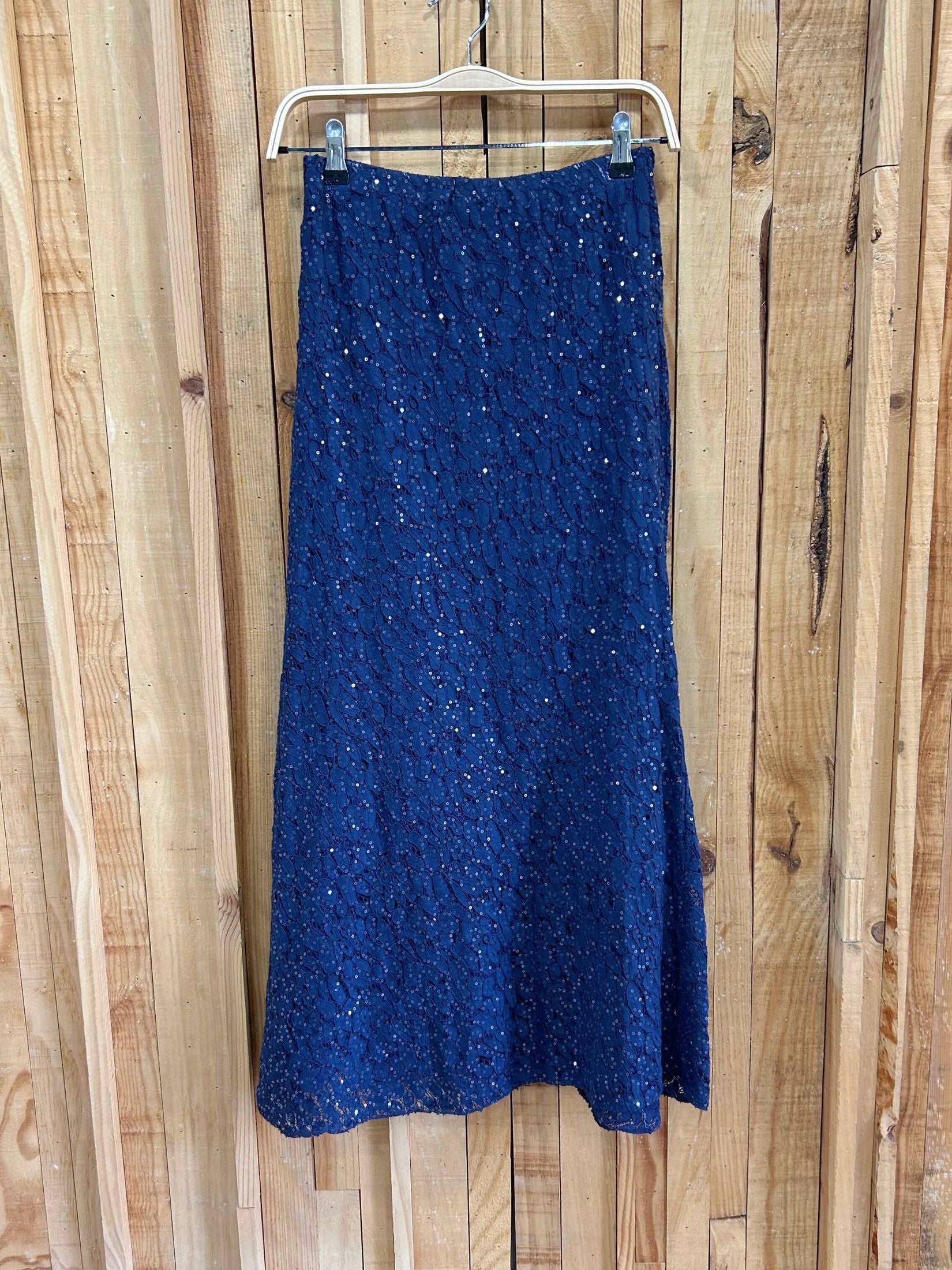 Falda Larga Lentejuelas Hojas - Azul