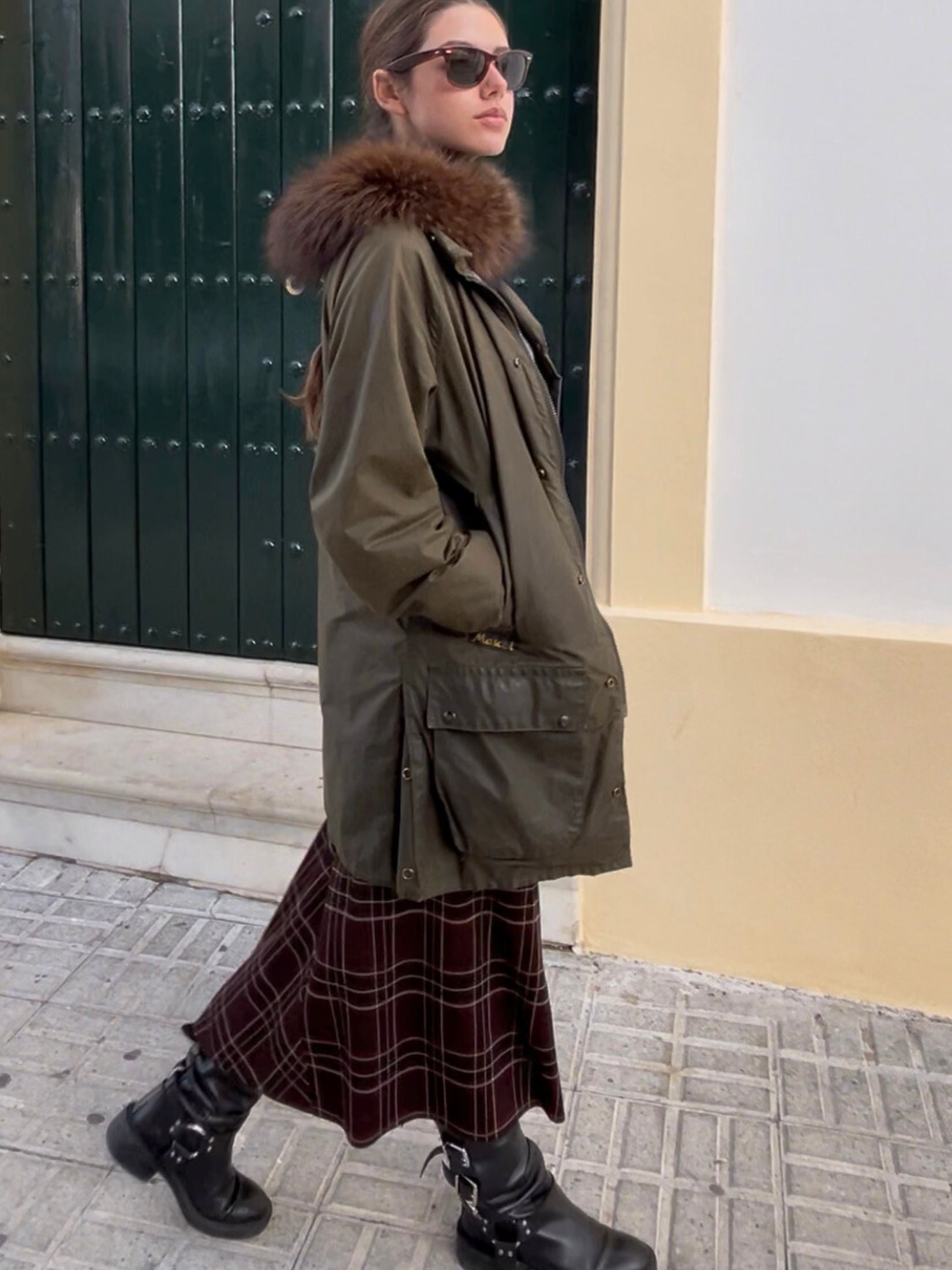 Falda Larga Cuadros - Marron