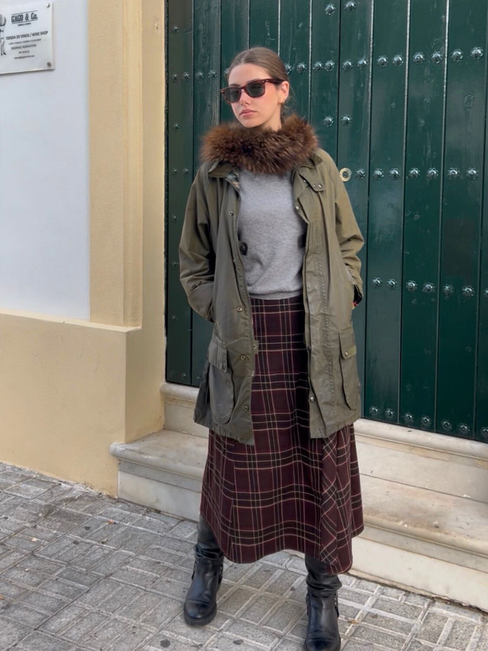 Falda Larga Cuadros - Marron