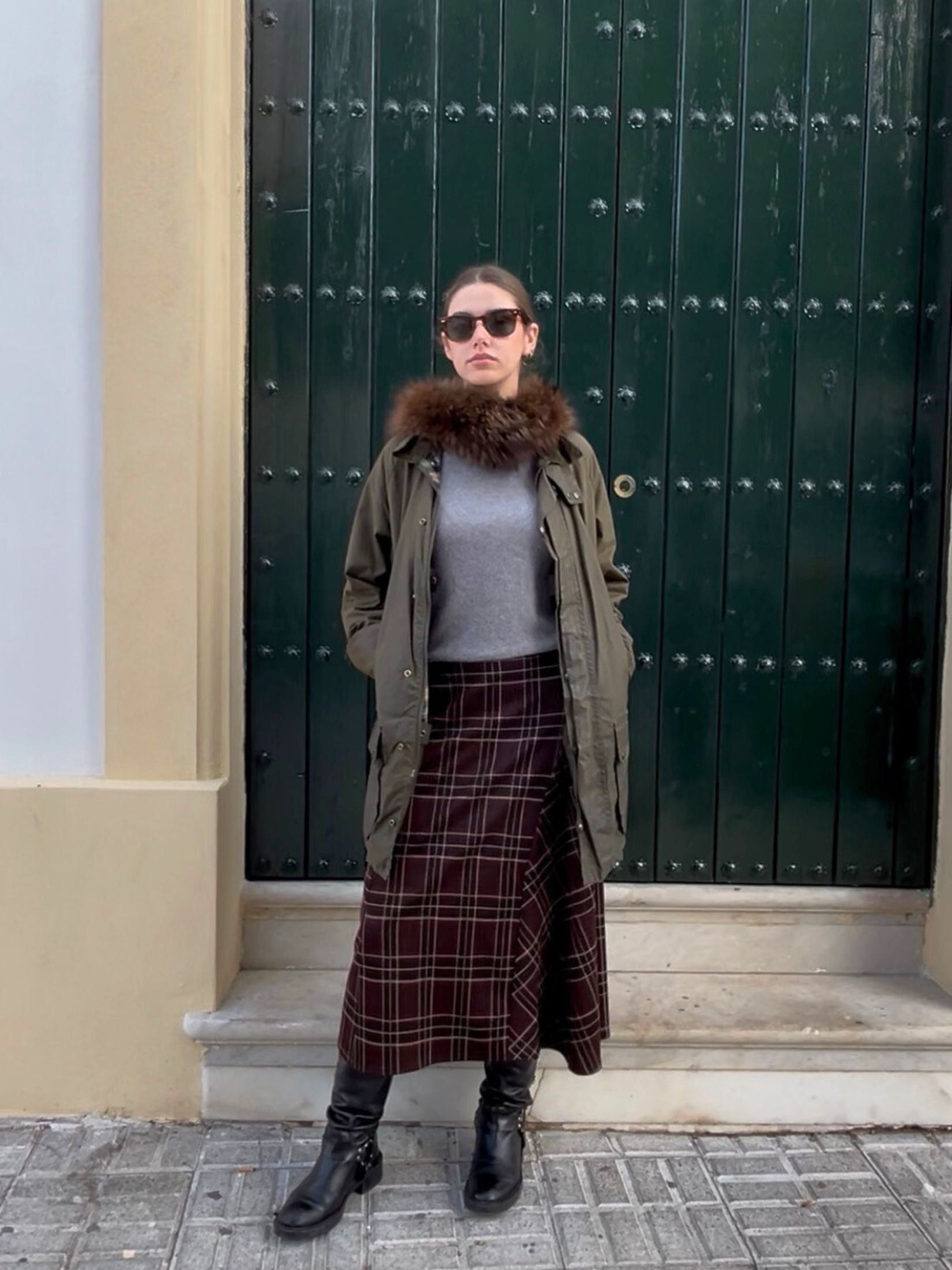 Falda Larga Cuadros - Marron