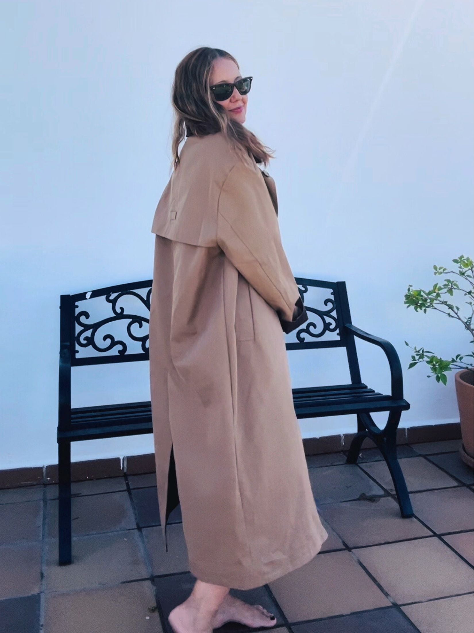 Gabardina Larga Marron Cuello Pana