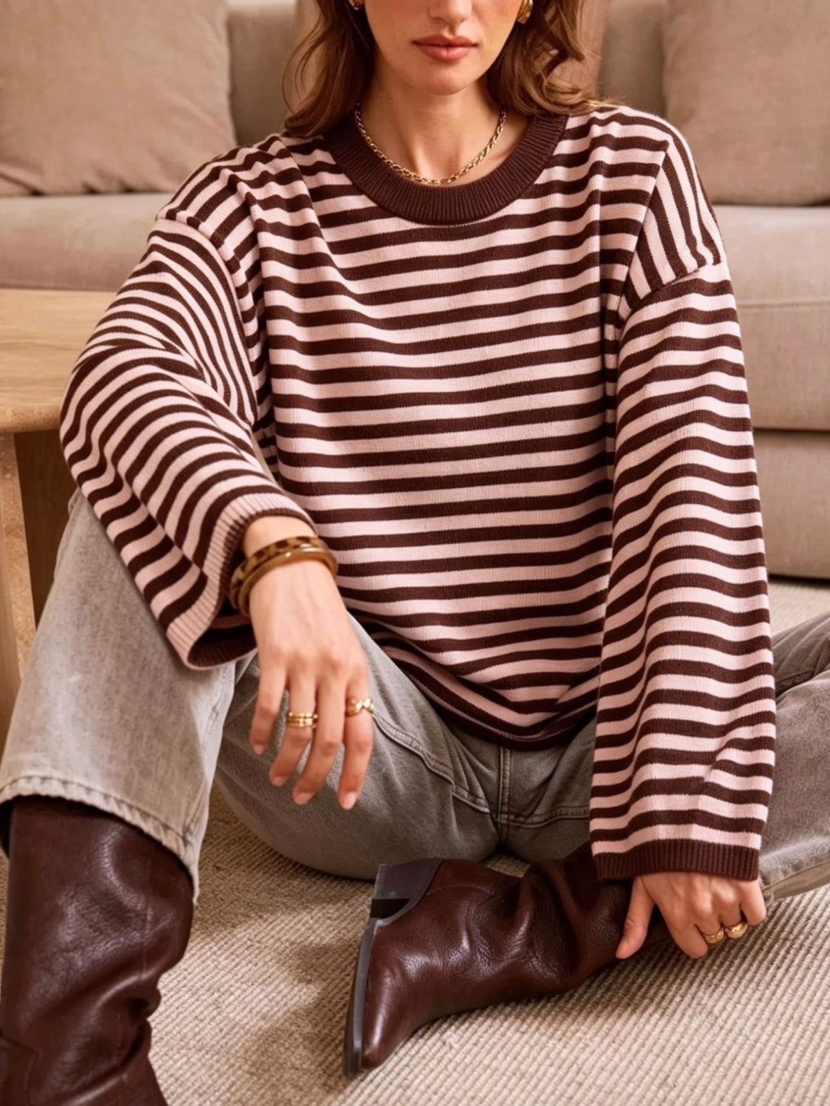 JERSEY OVERSIZE RAYAS - ROSA Y MARRON