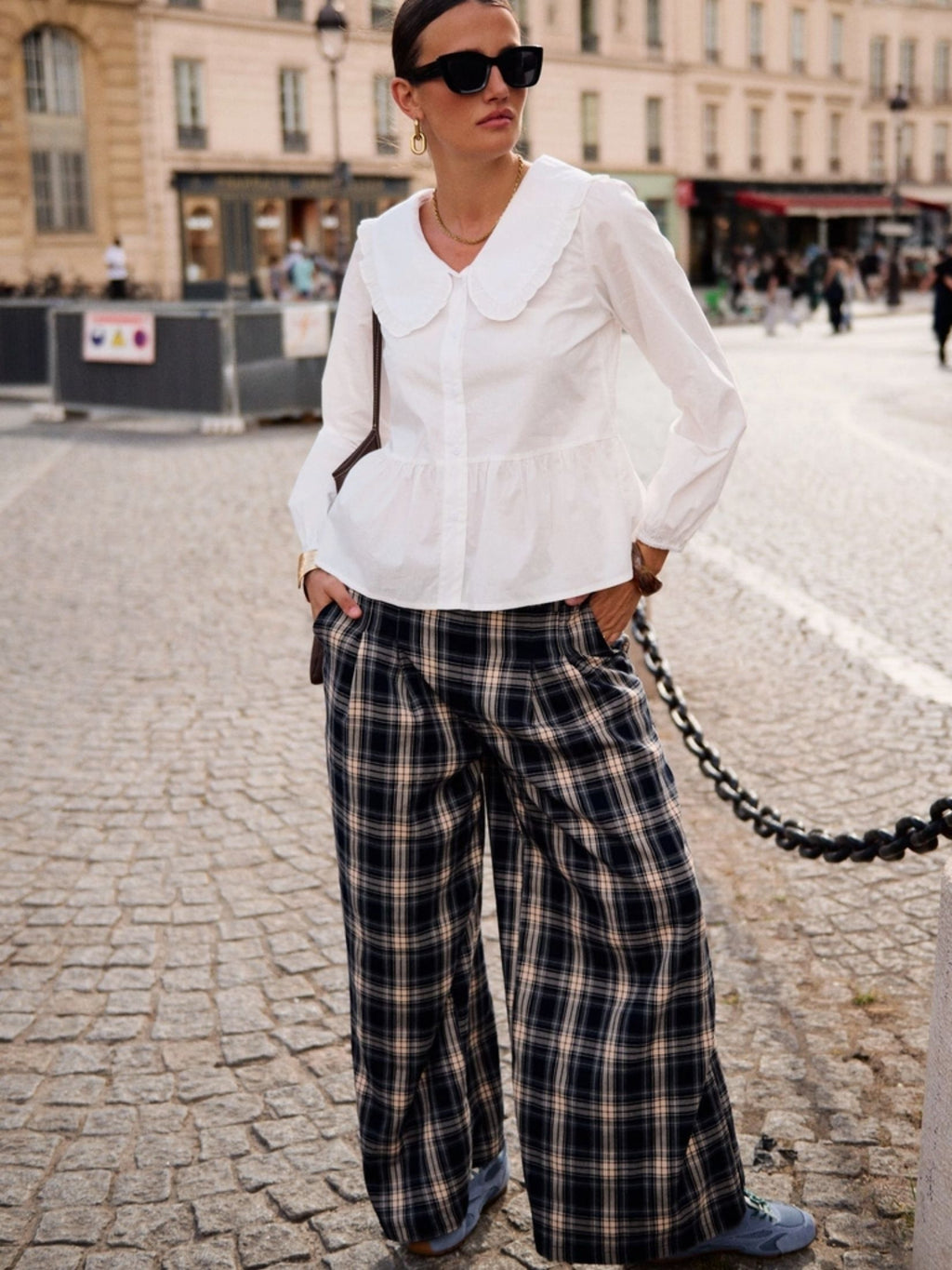 PANTALON ANCHO CUADRO INGLES - MARINO