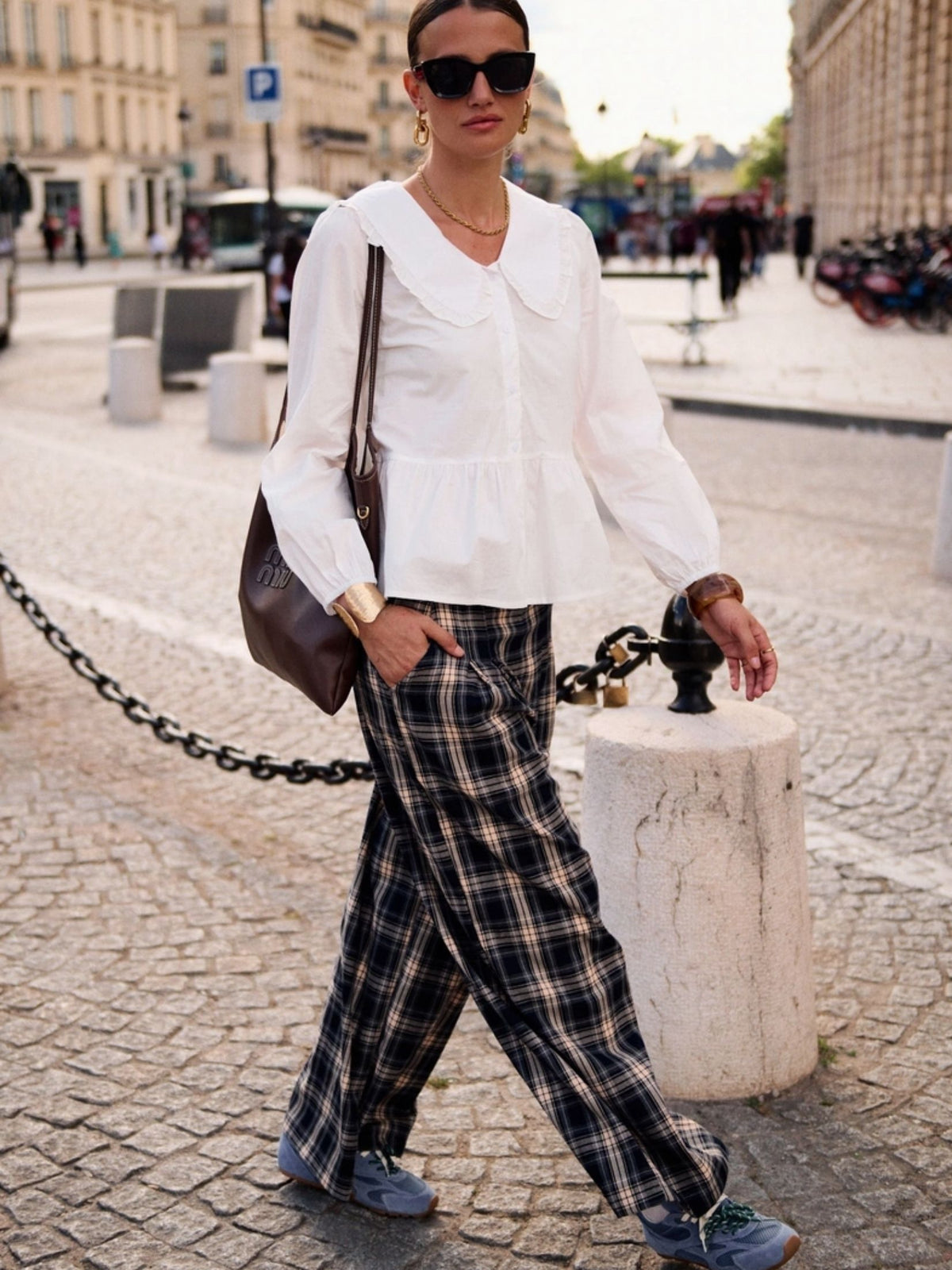 PANTALON ANCHO CUADRO INGLES - MARINO