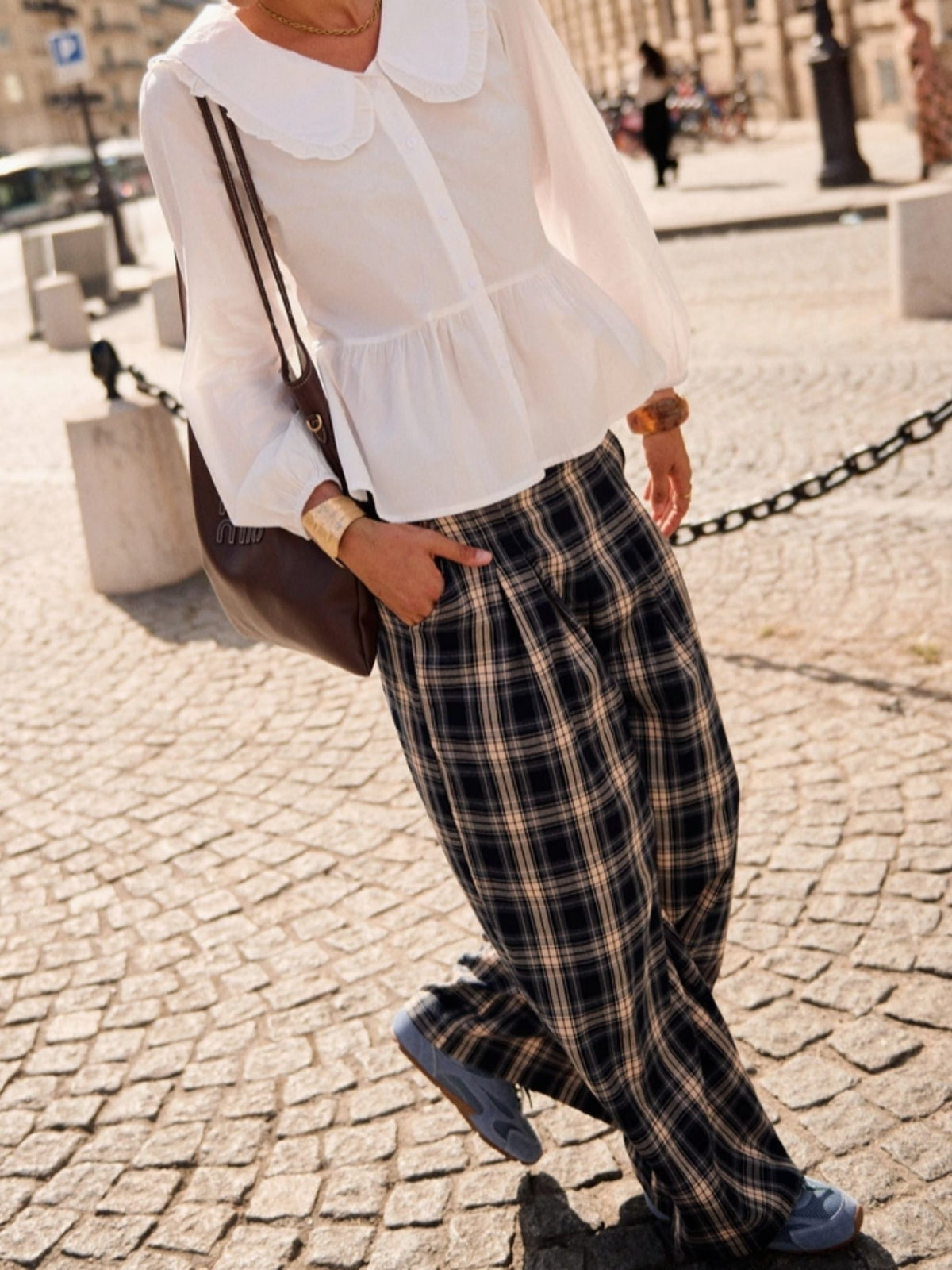PANTALON ANCHO CUADRO INGLES - MARINO