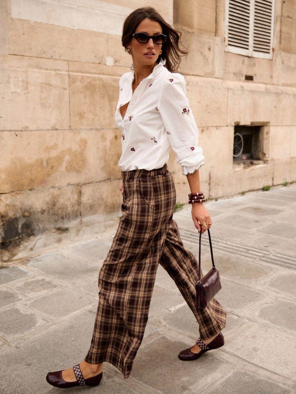 PANTALON ANCHO CUADRO INGLES - MARRON