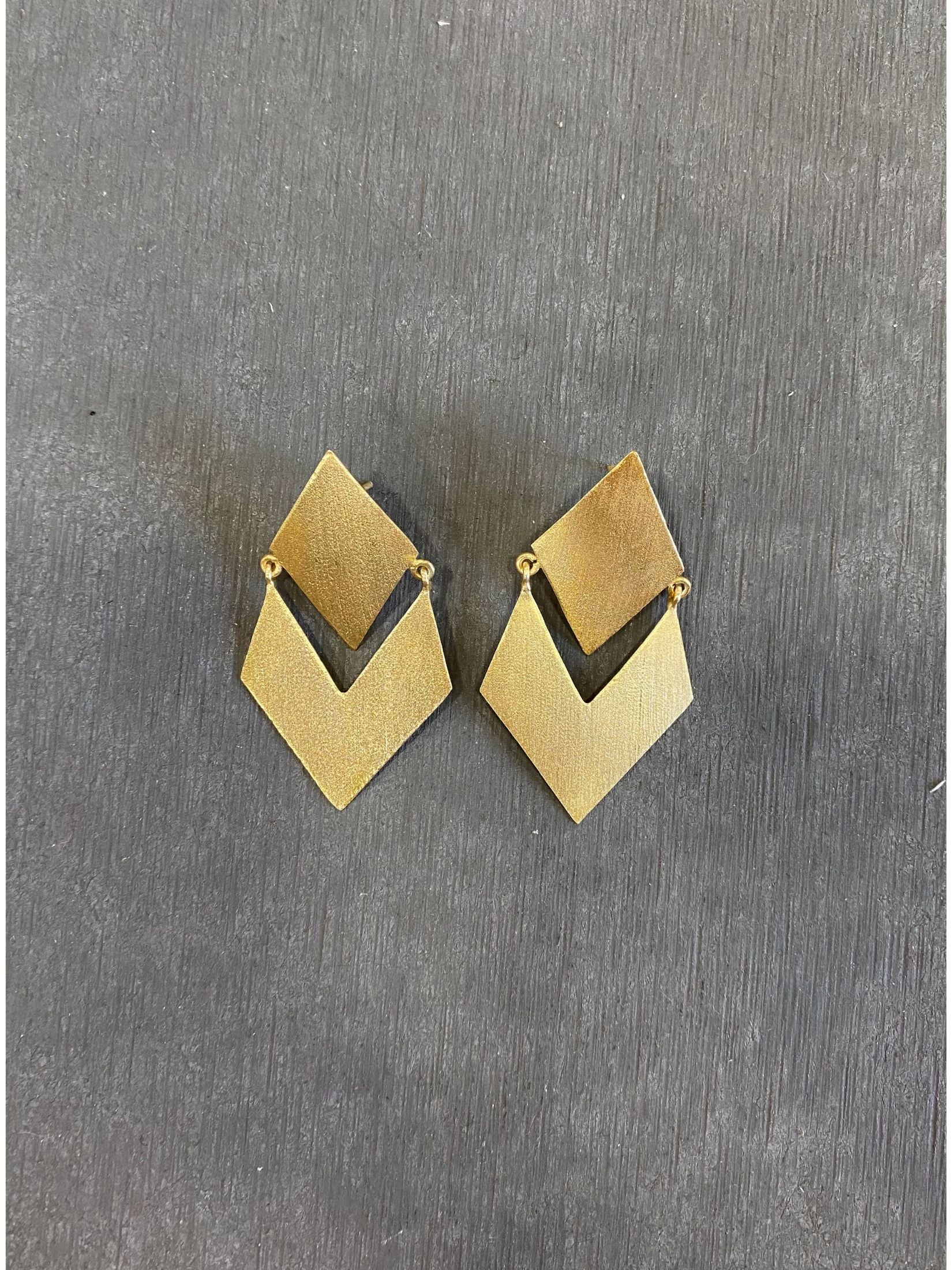 Pendientes Laton Baño Oro - Doble Rombo
