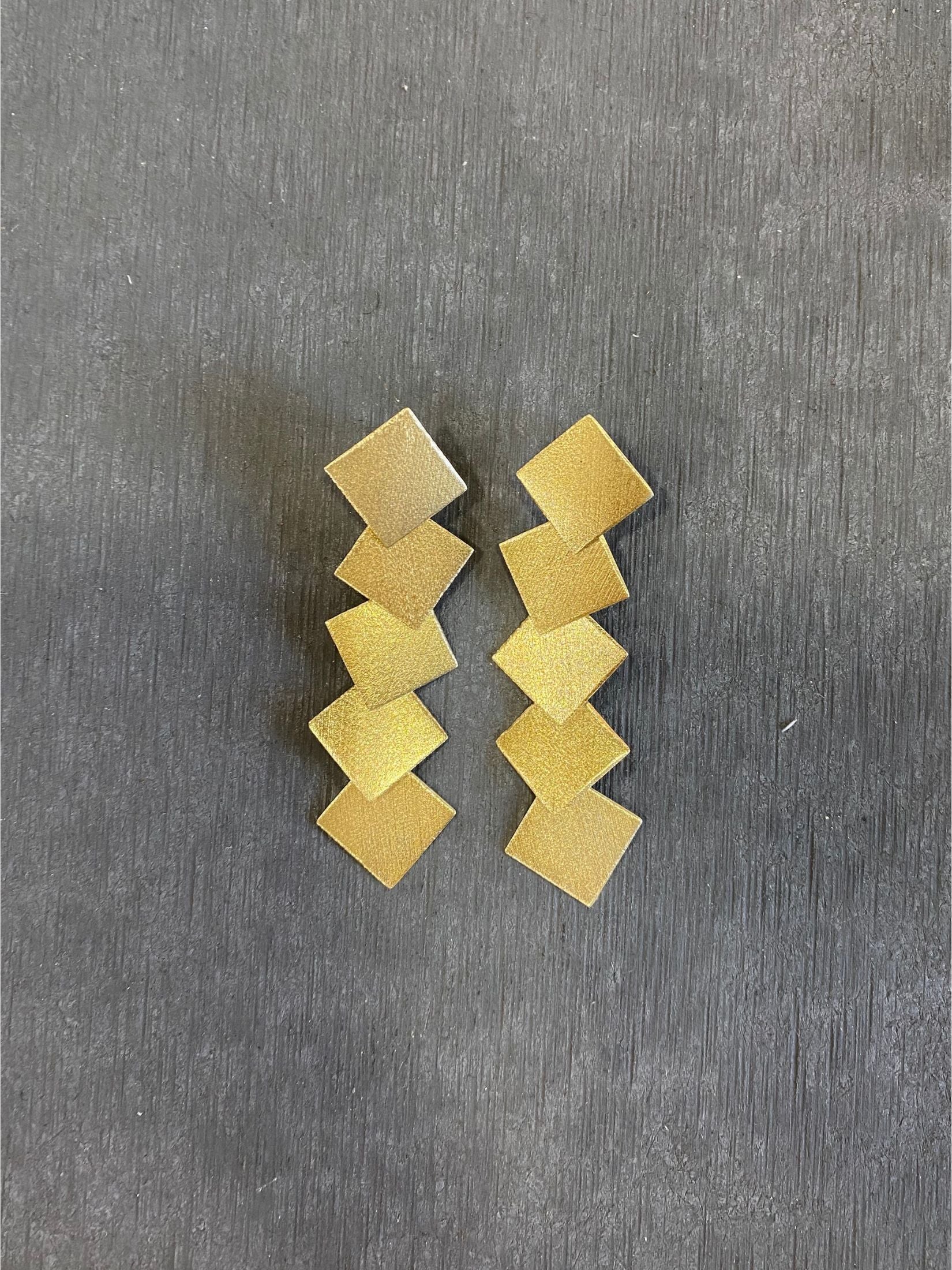 Pendientes Laton Baño Oro - Cascada Rombos