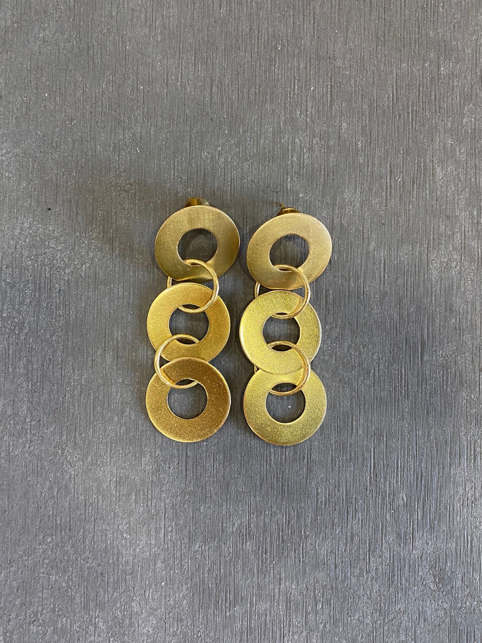 Pendientes Laton Baño Oro - 3 Circulos