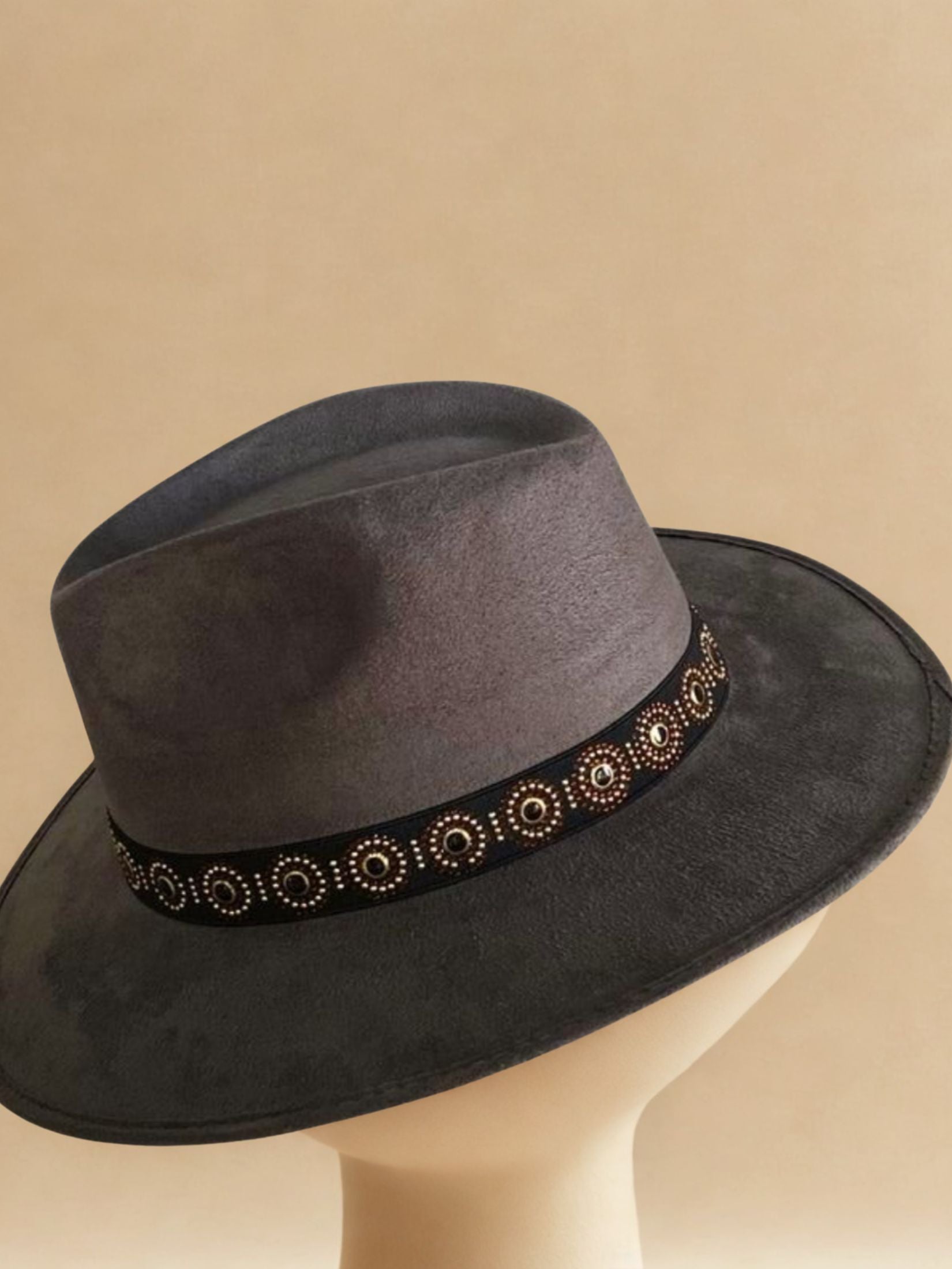 Sombrero Piel Ante Gris Cinta