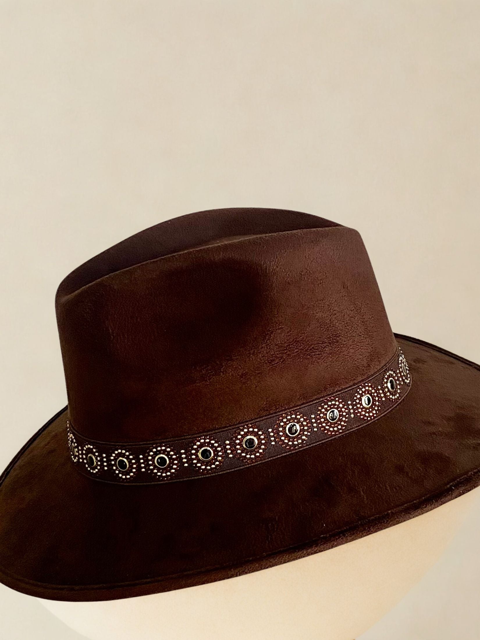 Sombrero Piel Ante Marron Cafe Cinta