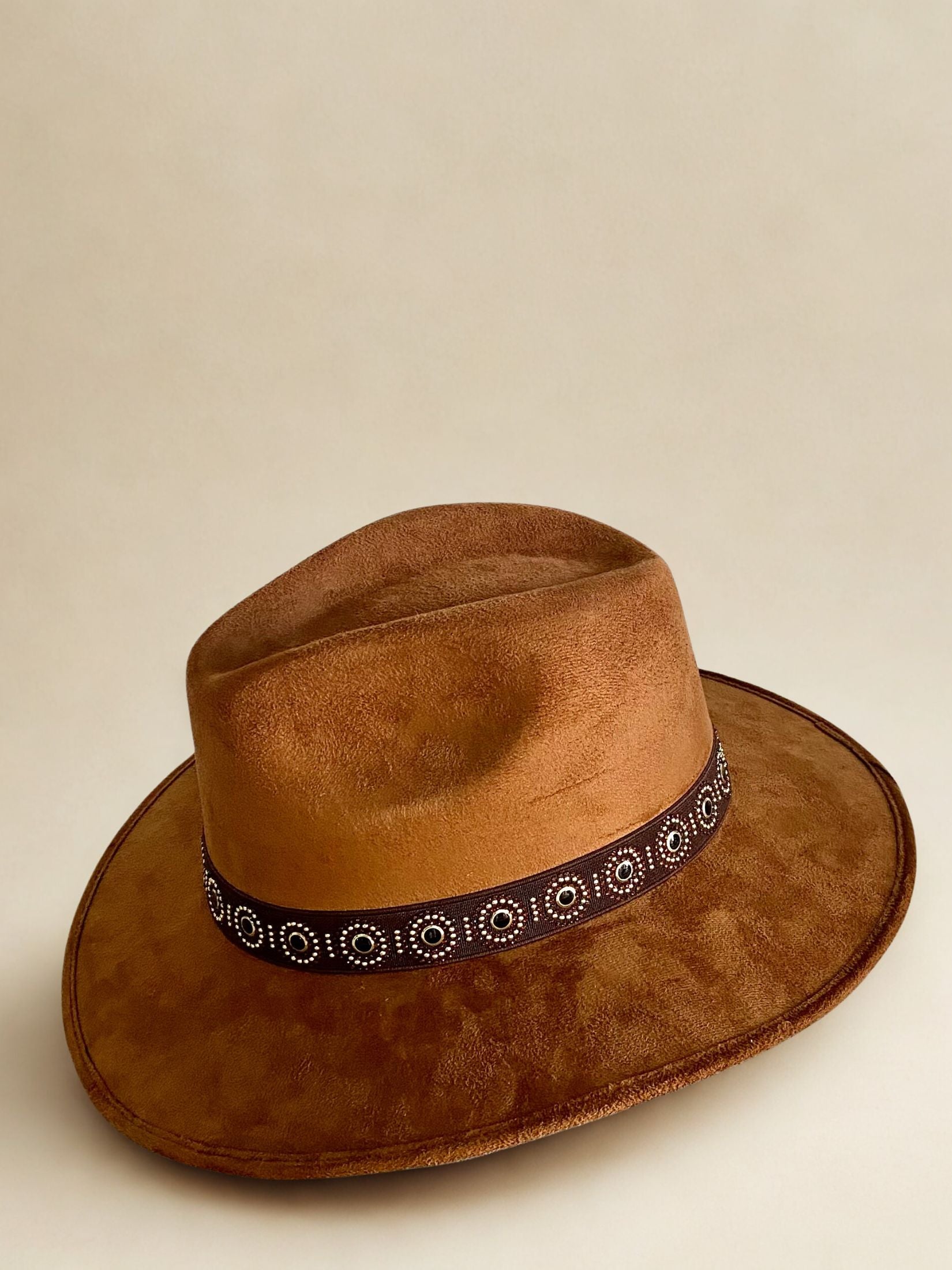 Sombrero Piel Ante Marron Tabaco Cinta