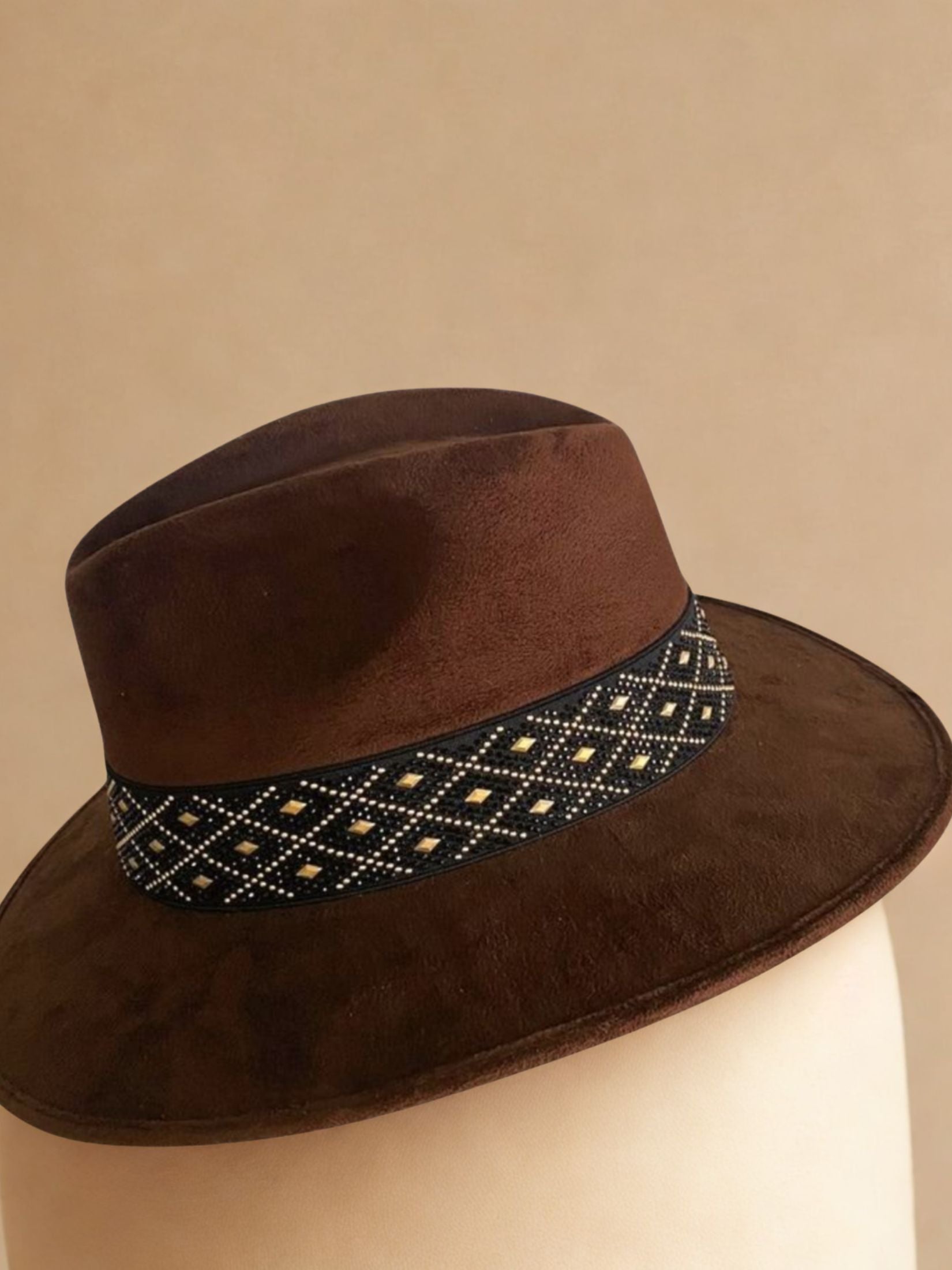 Sombrero Piel Ante Marron Cinta Ancha