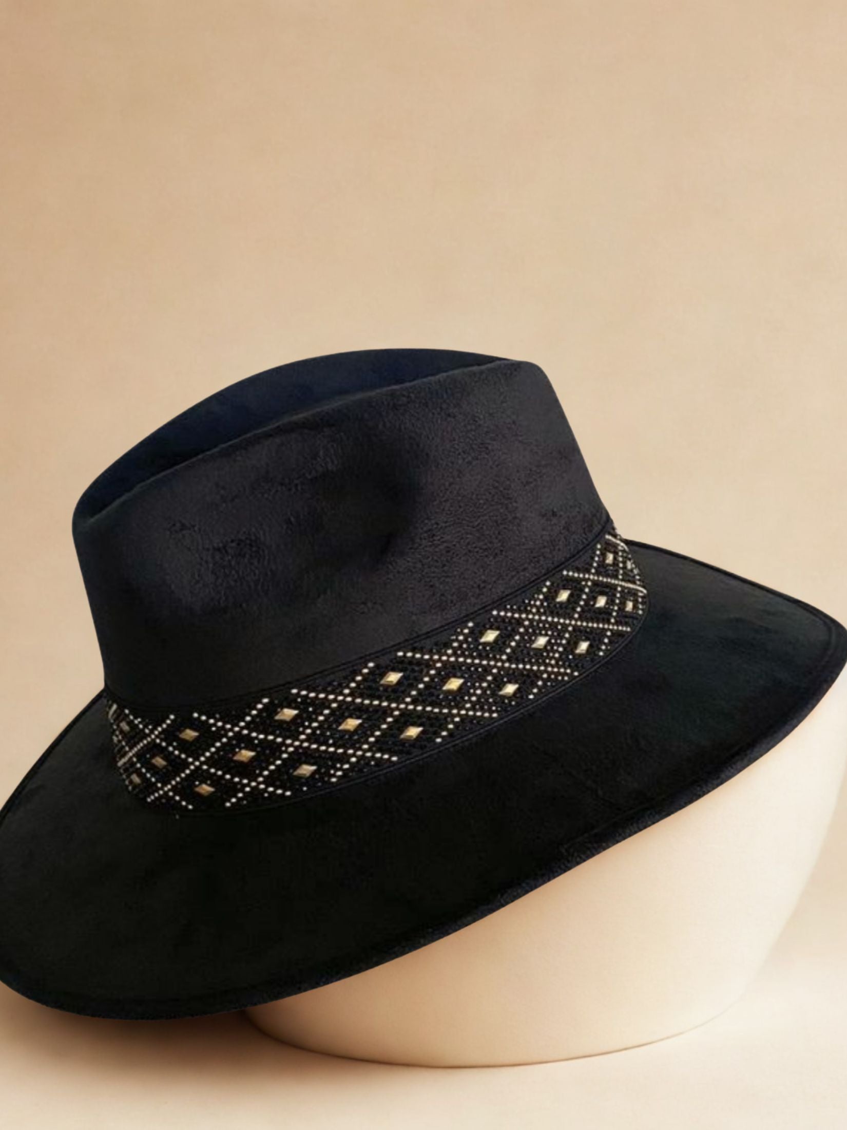 Sombrero Piel Ante Negro Cinta Ancha
