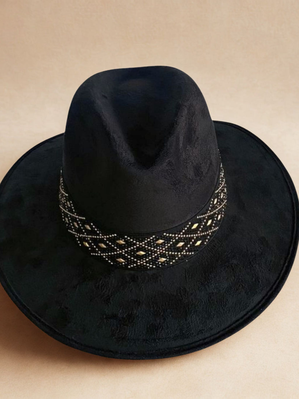 Sombrero Piel Ante Negro Cinta Ancha