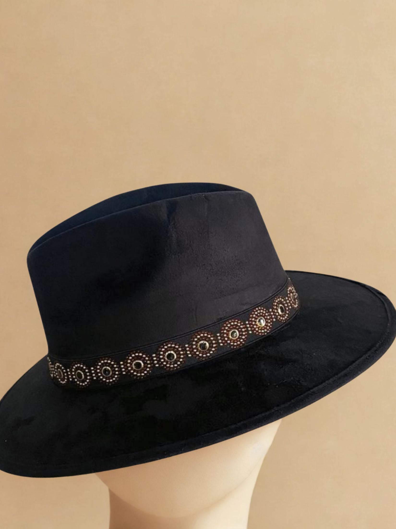 Sombrero Piel Ante Negro Cinta