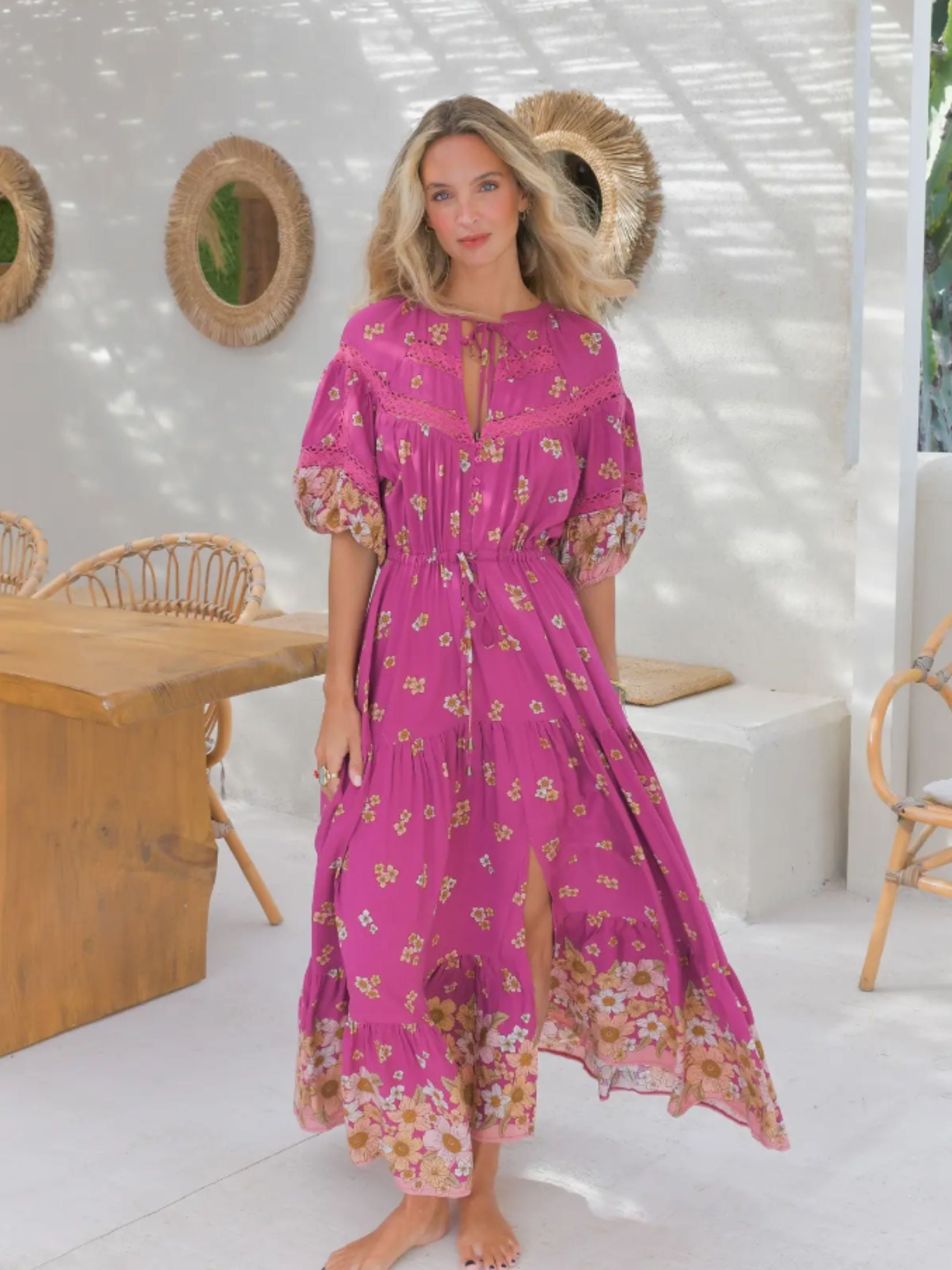 Vestido Largo Boho Estampada Floral - Orquidea