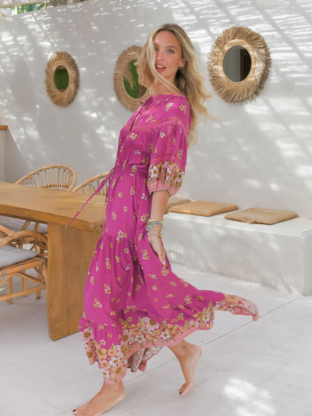 Vestido Largo Boho Estampada Floral - Orquidea