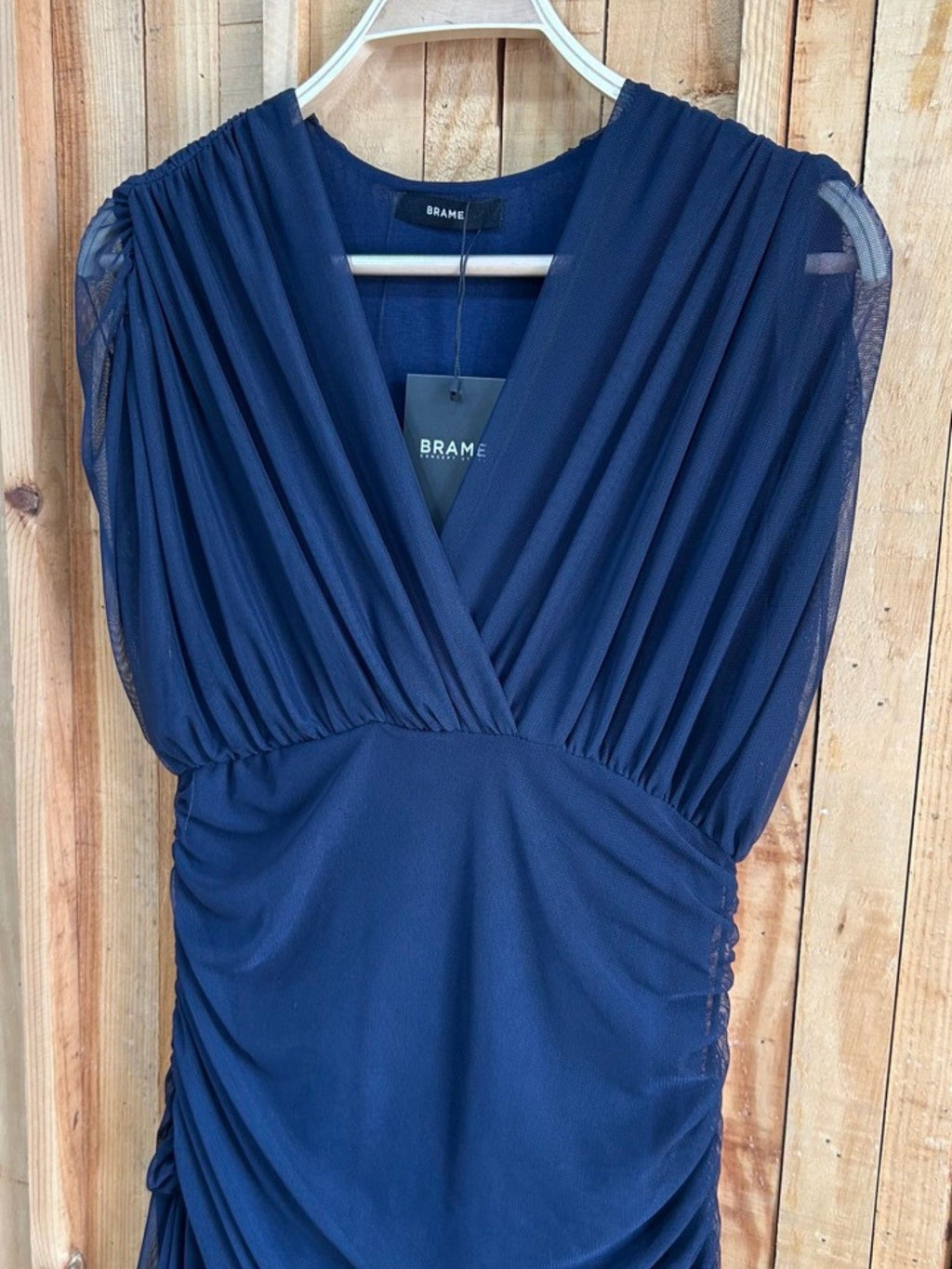 Vestido Largo Tul Drapeado - Azul Marino