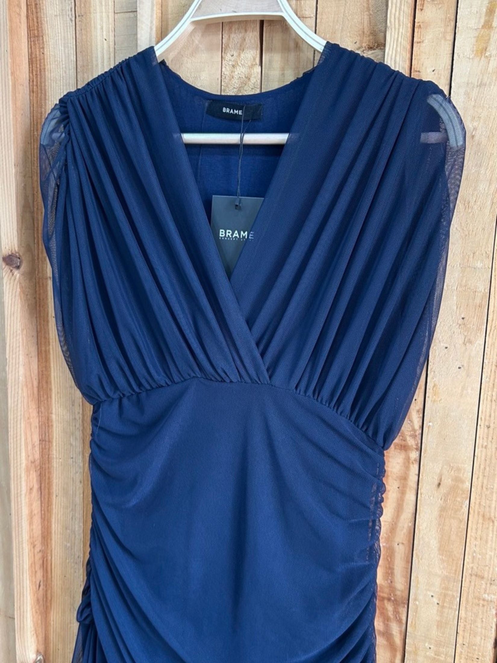 Vestido Largo Tul Drapeado - Azul Marino