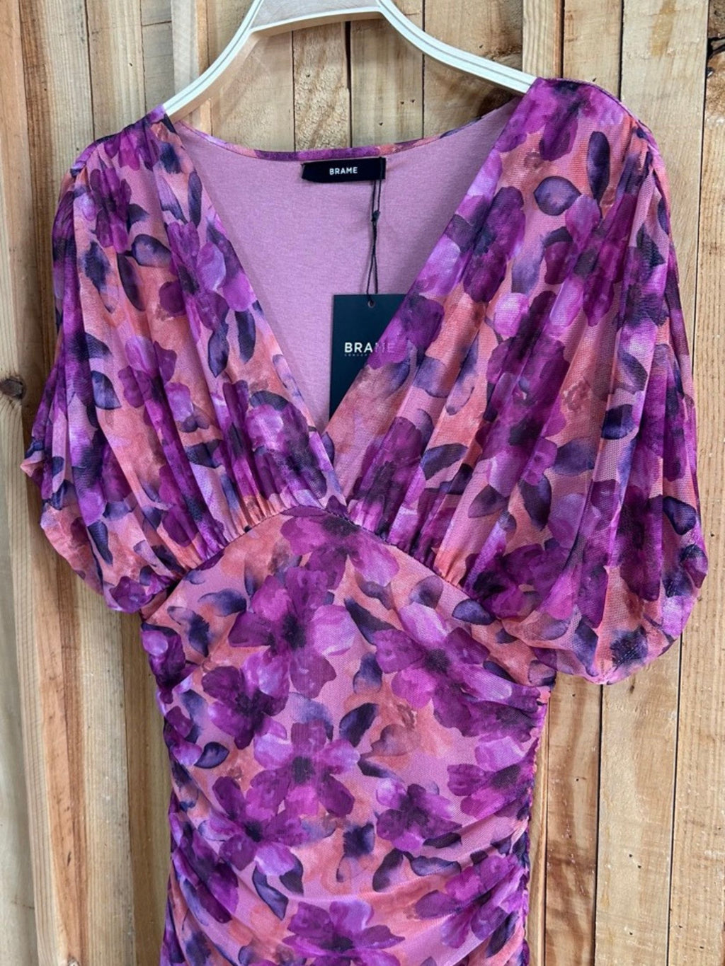 Vestido Largo Tul Drapeado - Floral Fucsia