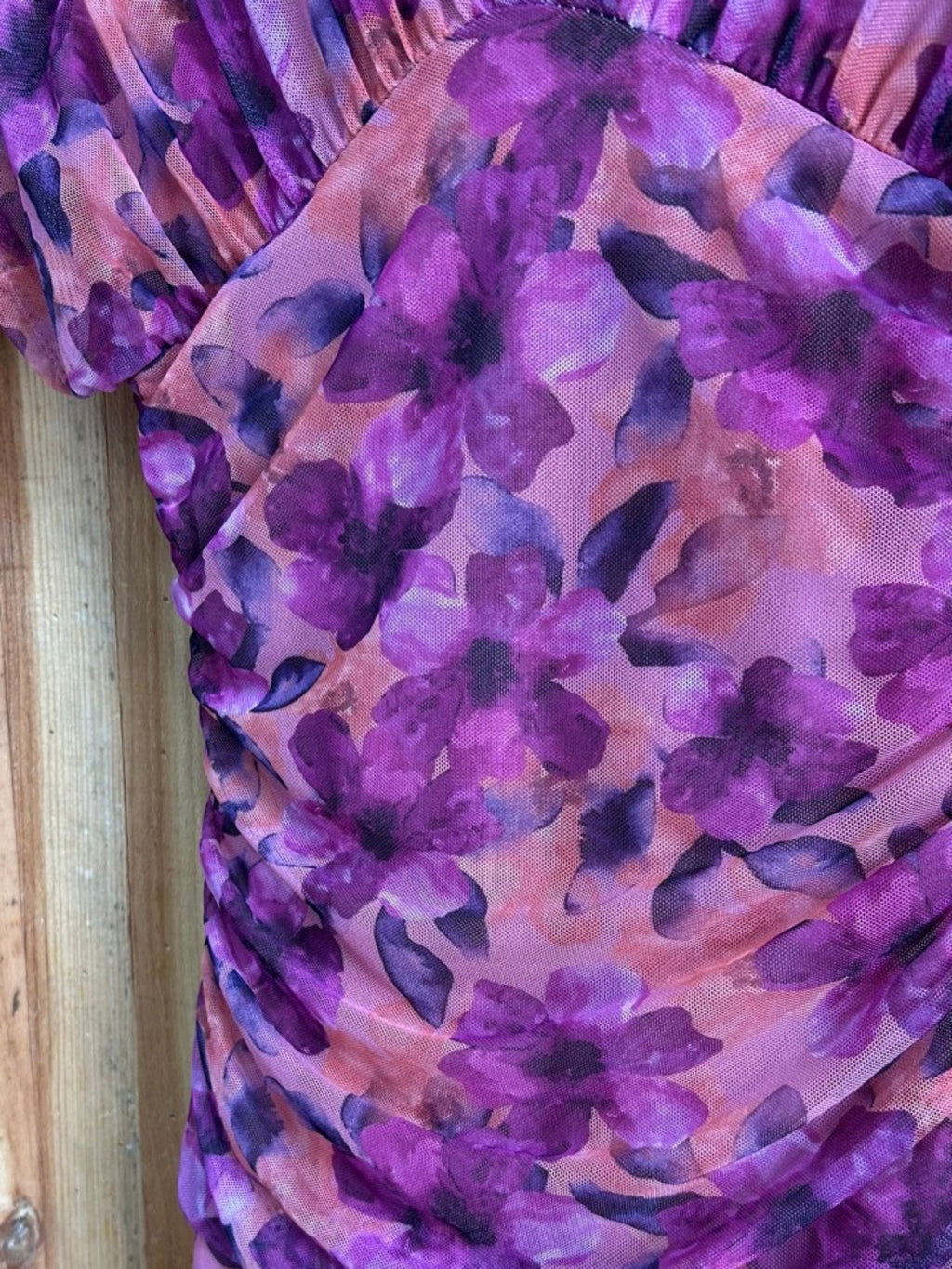 Vestido Largo Tul Drapeado - Floral Fucsia