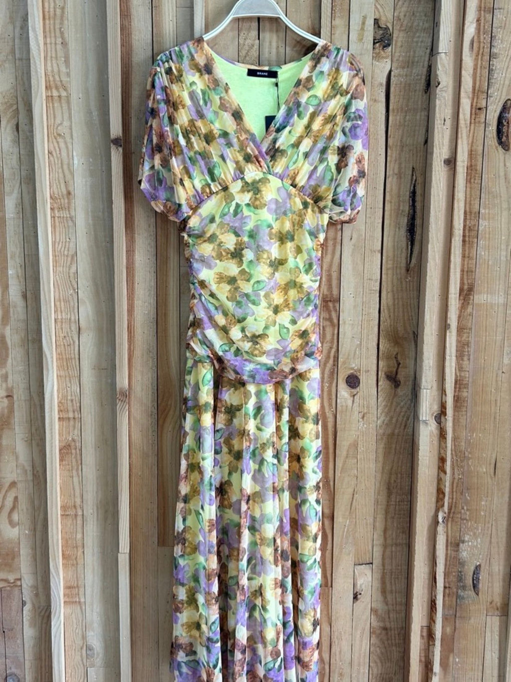 Vestido Largo Tul Drapeado - Floral Amarillo