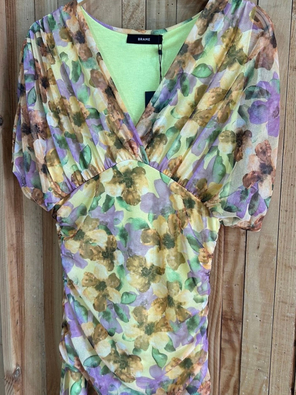 Vestido Largo Tul Drapeado - Floral Amarillo
