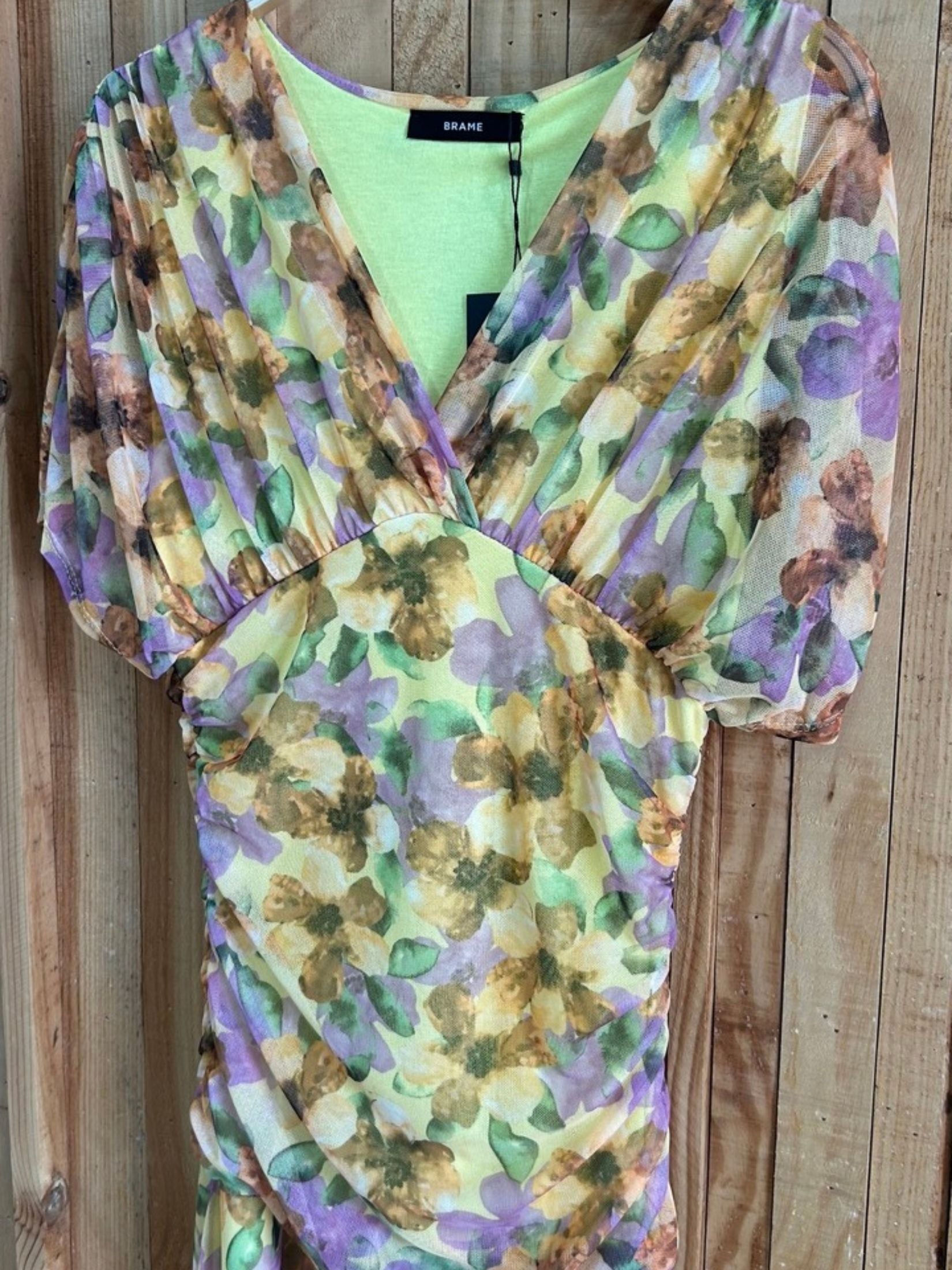 Vestido Largo Tul Drapeado - Floral Amarillo