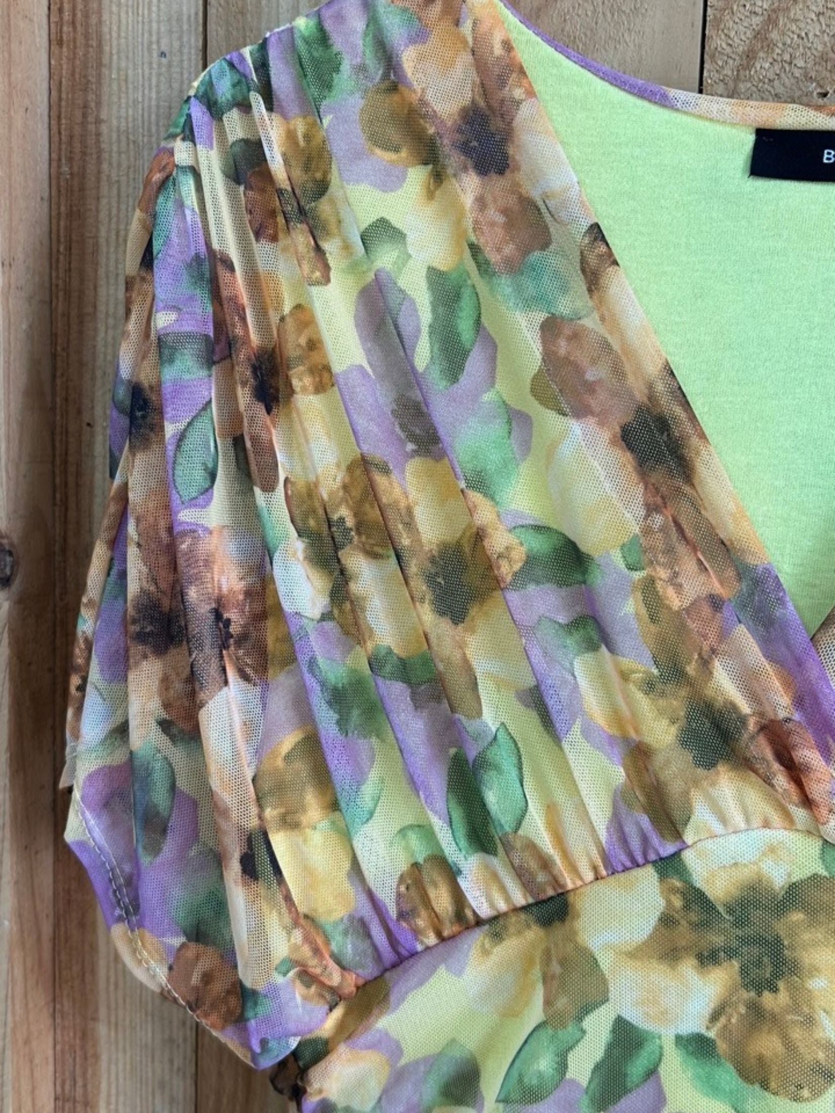 Vestido Largo Tul Drapeado - Floral Amarillo