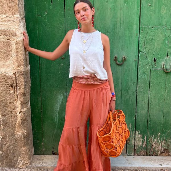 Pantalón Seda Fluido Campana Light Orange