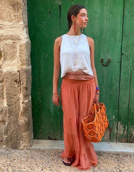 Pantalón Seda Fluido Campana Light Orange - Imagen 5