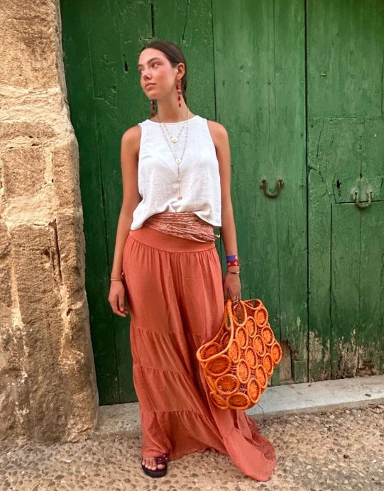 Pantalón Seda Fluido Campana Light Orange - Imagen 6