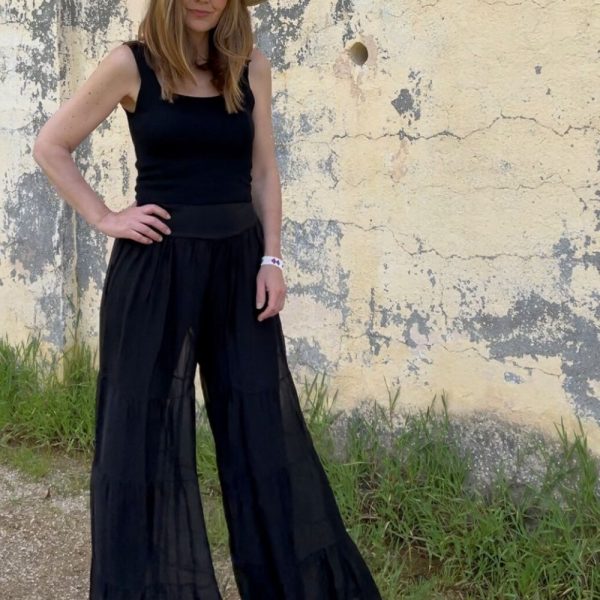 Pantalón Seda Fluido Campana Negro