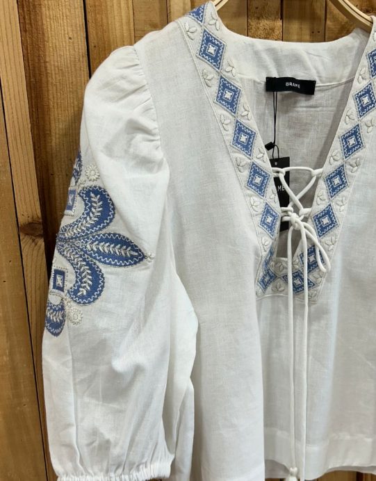 Camisa Bordados Boho Blanca y Azul - Imagen 4