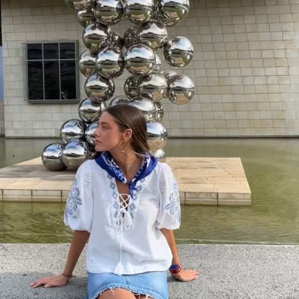 Camisa Bordados Boho Blanca y Azul