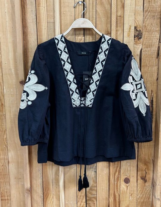 Camisa Bordados Negro Y Beige