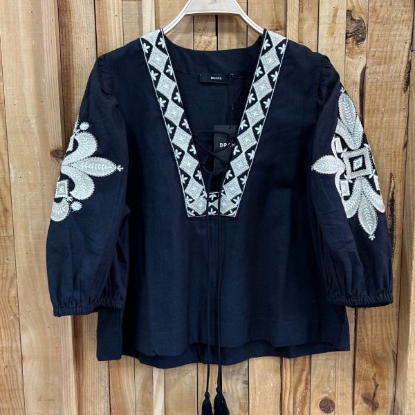 Camisa Bordados Negro Y Beige